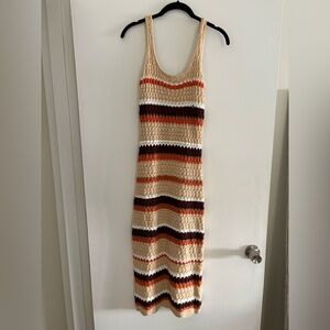 Striped Knit Maxi Dress - Cream, Brown, and Orange